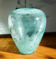 EricWolf vásárló részére - Karcagi türkizkék fátyolüveg váza 17.5 cm, ritka forma