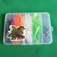 New, 45-piece fishing bait set in a box - rubber fish, hook - 21.
