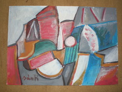 József Bánfi 1936, abstract, cubist painting. !
