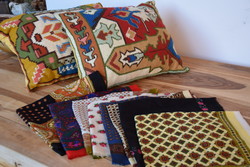 2 kelim pillows and 8 folk scarves for Tibor