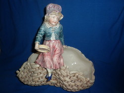 Antique majolica little girl figurine offering