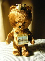 Retro teddy bear king with mini leporello. Hungarian cityscapes