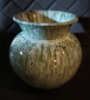 Zsolnay, large-sized kaspo with a trickled glaze! A beautiful, 22 cm high object, shining in shades of green!