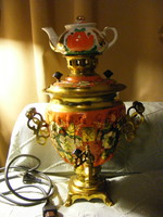 Retro Russian painted samovar + Russian porcelain pourer for keeping tea warm