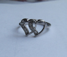 Double heart, two heart silver ring