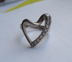 Large stone heart silver ring, large size!