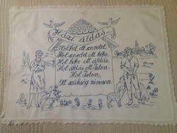 Old, embroidered, text kitchen wall protector, 78x58