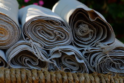 Linen, home-woven, linen by the meter, old but unused, the price applies to one meter