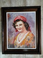 Roma leány olajfestmény, portré