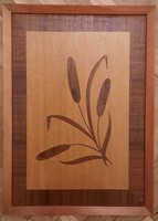 Wood marquetry mural, reed mace.