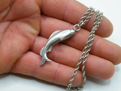 UK0117 Retro Tömör ezüst hal medál és ezüst nyaklánc szett horgász halász