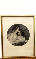 Antique art nouveau female black and white wall picture / lithograph with gold frame
