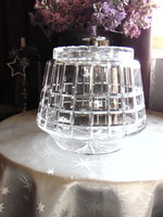 Beautiful heavy glass bowl with lid and silver plated handle
