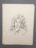 With Maraston mark, portrait of a girl, pencil drawing, on trademark watermarked paper, 1907