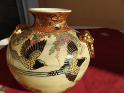 Hand-painted Chinese vase with bulging gold brocade, tropical bird, kaspo, 22x21 cm, no minimum price