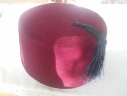 Burgundy, black tufted oriental men's hat, fez
