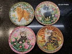The Franklin Mint The Four Seasons cat gyűjtői angol porcelán tányérok négy évszak macska cica