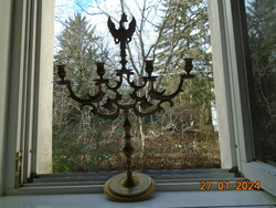 18.sz Látványos heraldikus koronás sassal bronz gyertyatartó   46 cm  2,2 kg