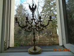 Spectacular 18th-century bronze Judaic candlestick with heraldic crowned Polish eagle