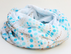 Turquoise-beige polka dot white muslin women's round scarf / scarf