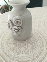 Retro glazed ceramic vase with rose embossing