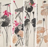 Csi Paj-si (Qi Baishi) Az évszakok lótuszai kínai festmény falikép reprint nyomat ázsiai vintage