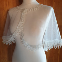Wedding bol12 - elegant branch-patterned ecru bolero with lace edge, cape