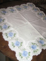 Beautiful blue rose madeira tablecloth