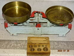 A rare type!! Antique copper pan household kitchen scale florenz + box weight set !!