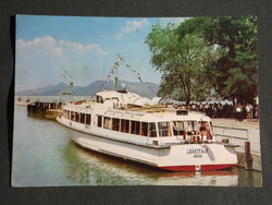 Postcard, balaton, Fonyód, harbor, pier detail, Leányfalu Siófok cruise ship