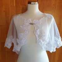 Wedding bol08 - elegant 95mm lace-edged snow-white bolero, cape