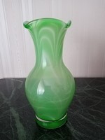 Régi zöld kézműves muránói üveg váza - szakított üveg  --   Anyák napjára!!!