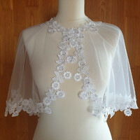 Wedding bol13 - elegant white bolero with lace edge, cape