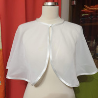 Wedding bol23 - elegant snow-white muslin bolero with tie, cape