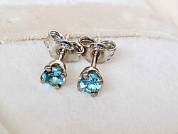 Tiny white gold earrings with blue topaz 14k