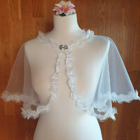 Wedding bol02 - elegant French lace edging ecru bolero, cape