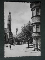 Postcard, Sopron, detail of Beloiannis square, church, storno house