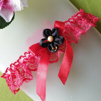 Wedding hak44 - 45mm red color bow floral lace garter, groom's lace, thigh lace