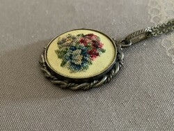 Vintage tapestry metal necklace, nostalgia