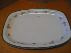 Antique roasting dish with small roses, the edge is green and antique gold