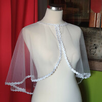 Wedding bol56 - elegant 15mm snow-white cotton bolero with lace edge, cape