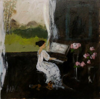 Piano - original acrylic painting on wood (contemporary painter/graphic artist Ágnes Lacóz)