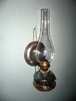Spotlight wall or table kerosene lamp, old glass body, 38 cm. High