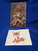 Vukkos small fox metal copper printed sheet picture wall decoration and a postcard