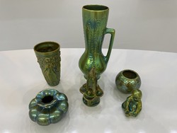 Zsolnay eozin porcelán csomag Annuska váza kaspó kút