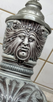 Faun-headed pewter cup, engraved stone jug for istóczy, Merkelbach