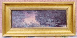 Elongated double wall picture, with the lights of the sunset, in a massive gilded wooden frame
