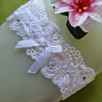 Wedding hak54 - 65mm snow white rhinestone lace garter, thigh lace