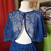 Wedding bol70 - elegant embroidered navy blue muslin bolero, cape