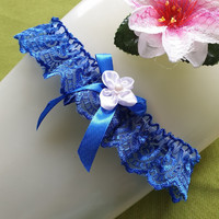 Wedding hak40 - 40mm royal blue lace floral garter, thigh lace